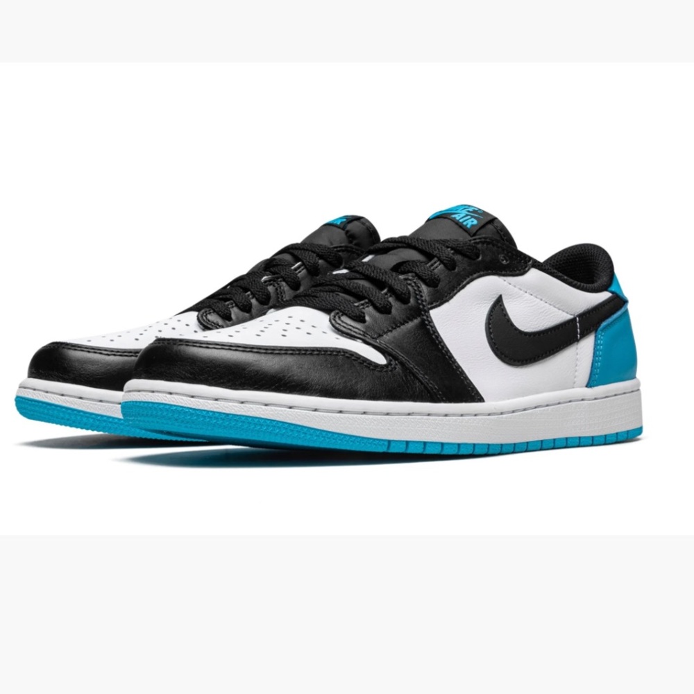 Size 8.5 womens with box Air Jordan 1 low “Black Dark powder blue”